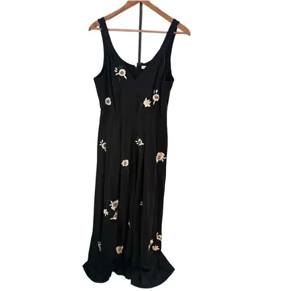 Wayward Fancies by eShakti Large Black Floral Embroidered Wide Leg Jumpsuit Boho - Picture 2 of 11